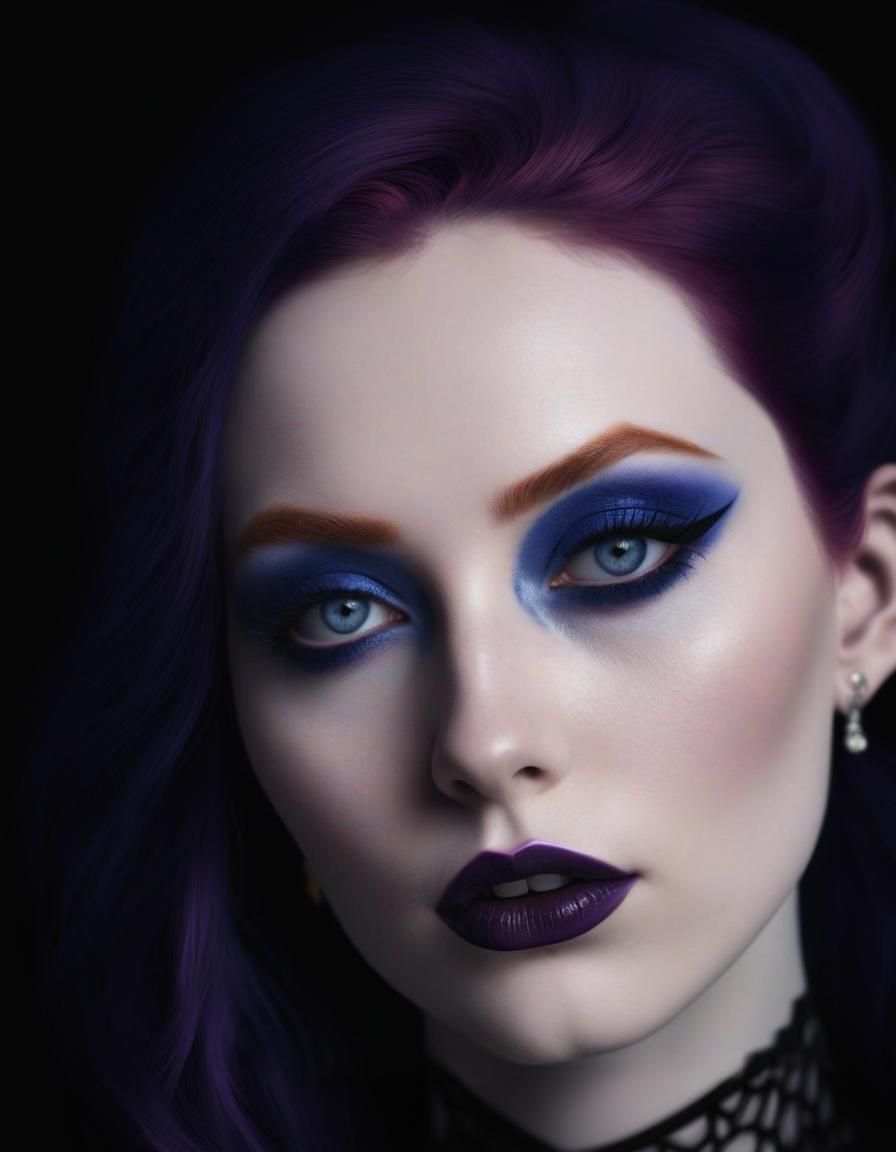 Beautiful gothic young lady with Purpleish red hair and dark...