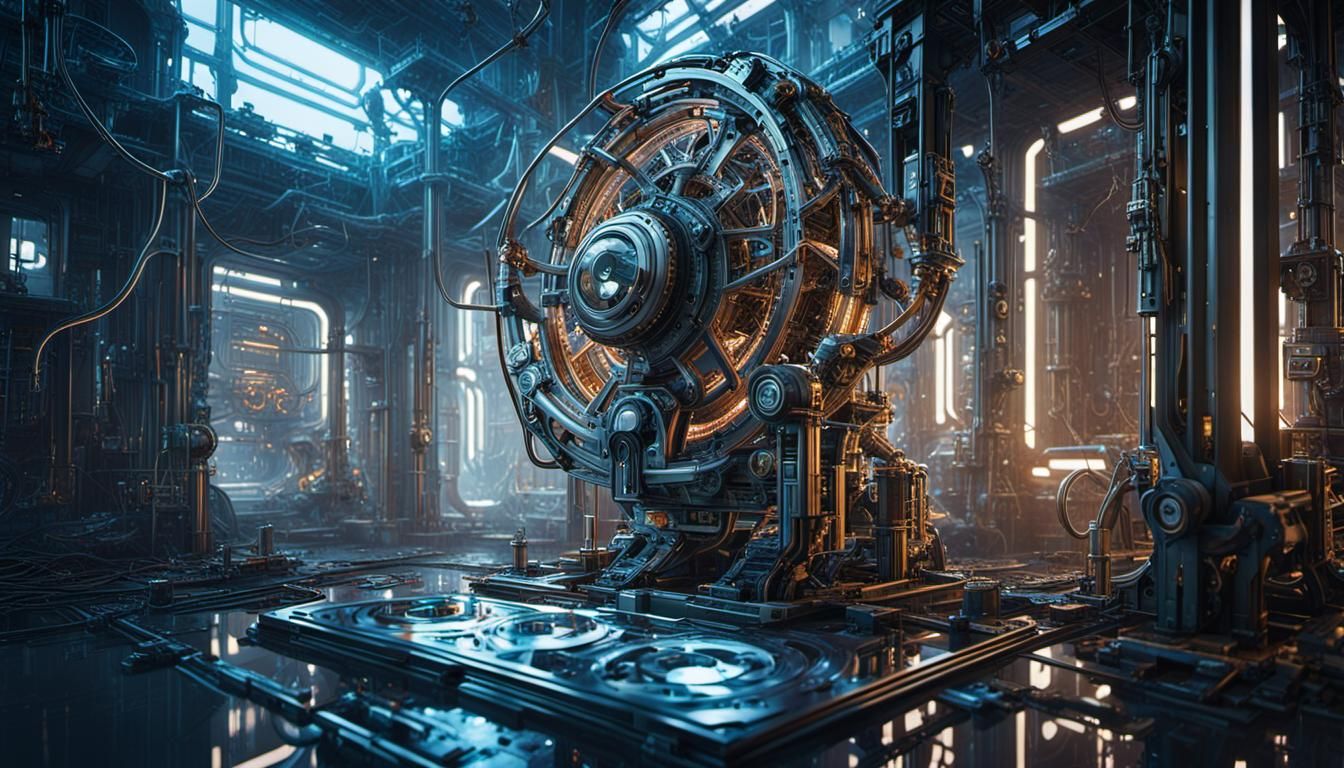 Biomechanical Construct in Abandoned Lab, Digital Art