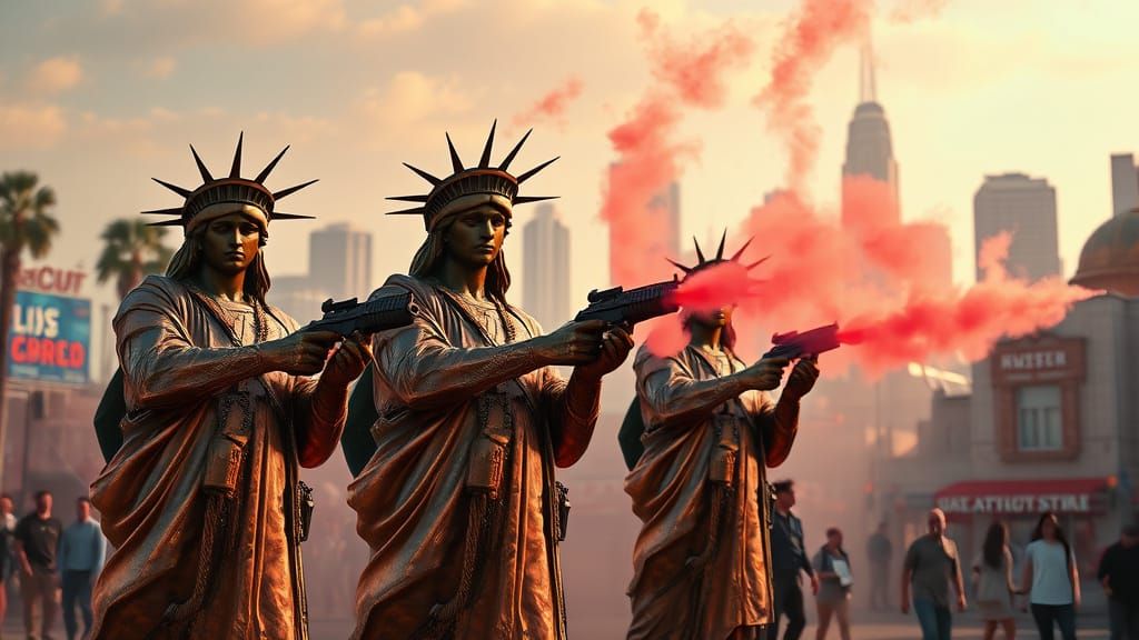 Statues of Liberty Attack Los Angeles: 8k Resolution