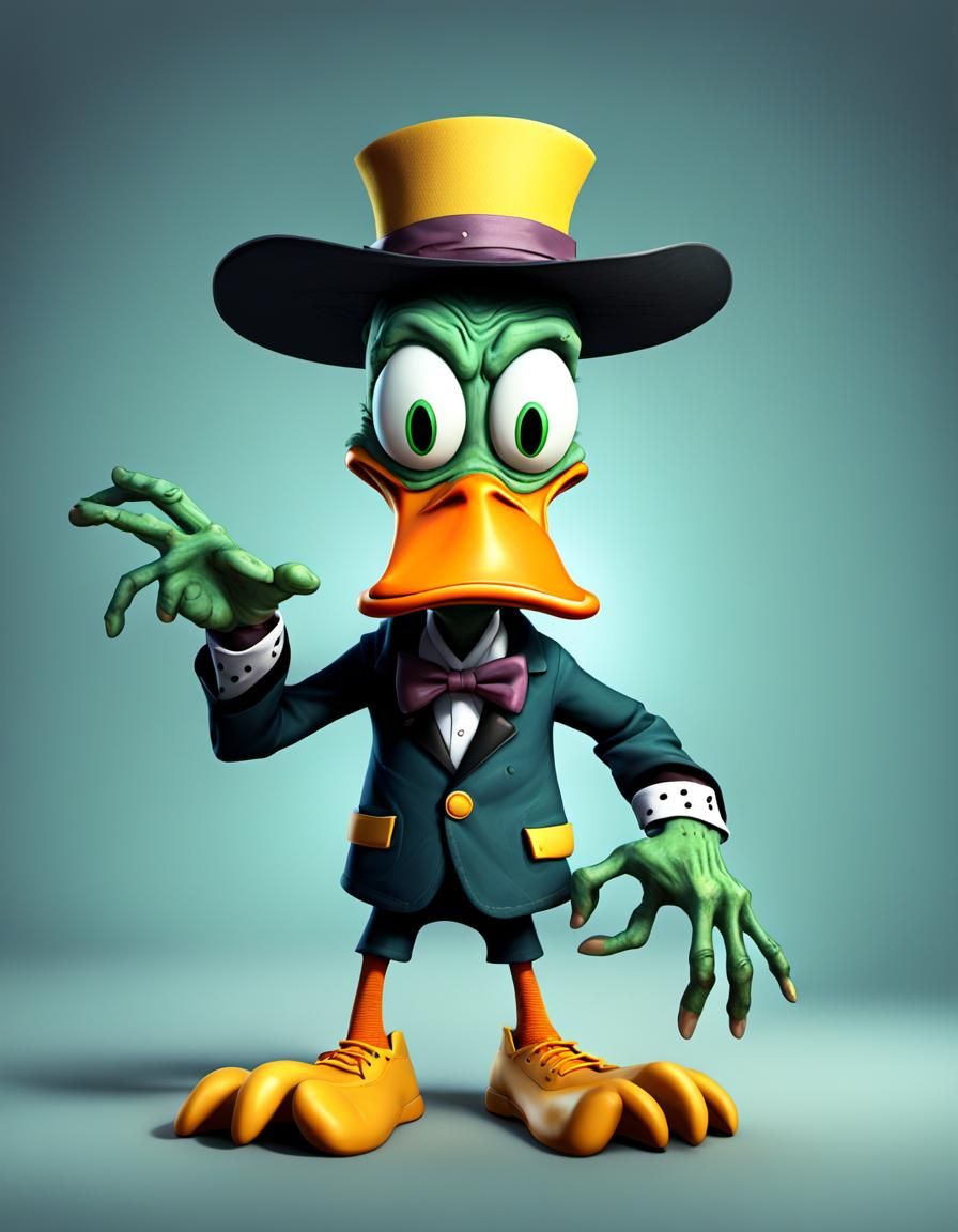 Cartoon Zombie as Daffy Duck in CGI Style