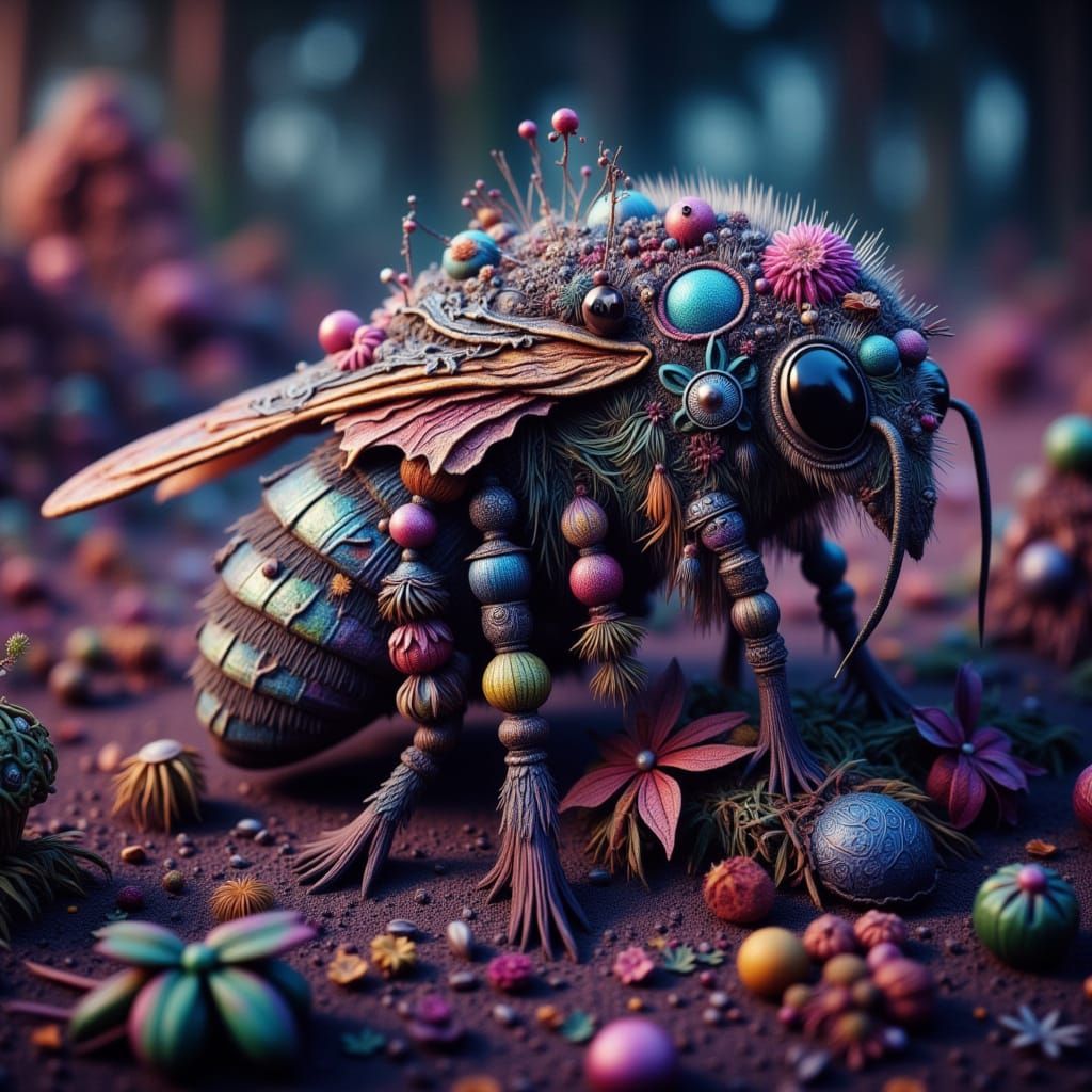 Surreal Orchid Bee in Dark Fantasy Realm