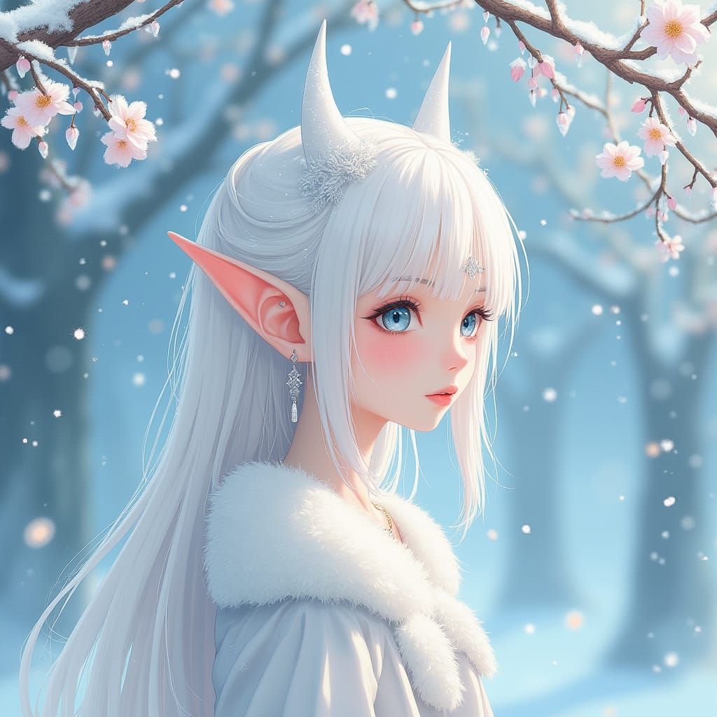Winter Elf Maiden in Whimsical Wonderland