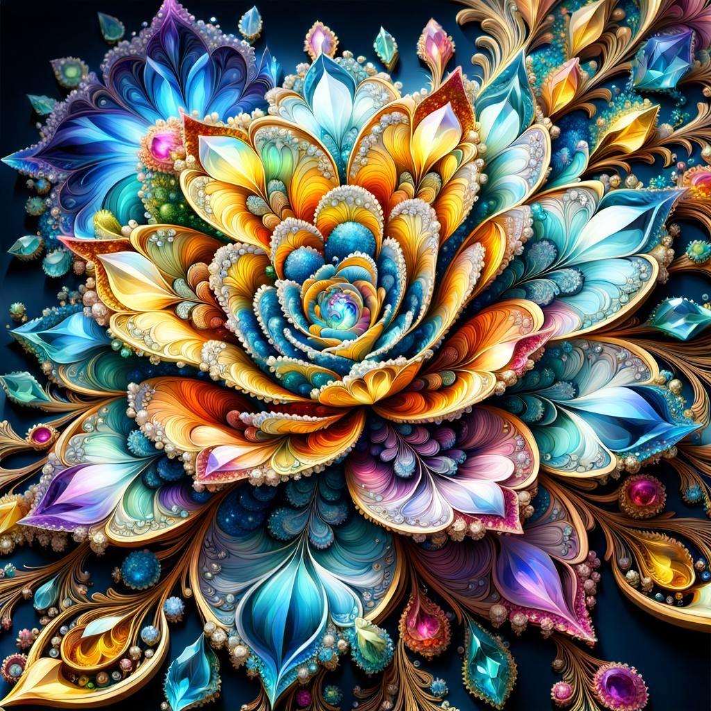 Sparkling Fractal Flower in Digital Oil Painting Style