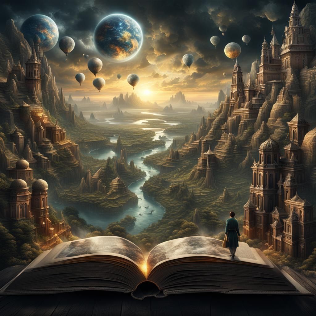 Mythical Worlds Emerge from Book, Digital Matte Painting