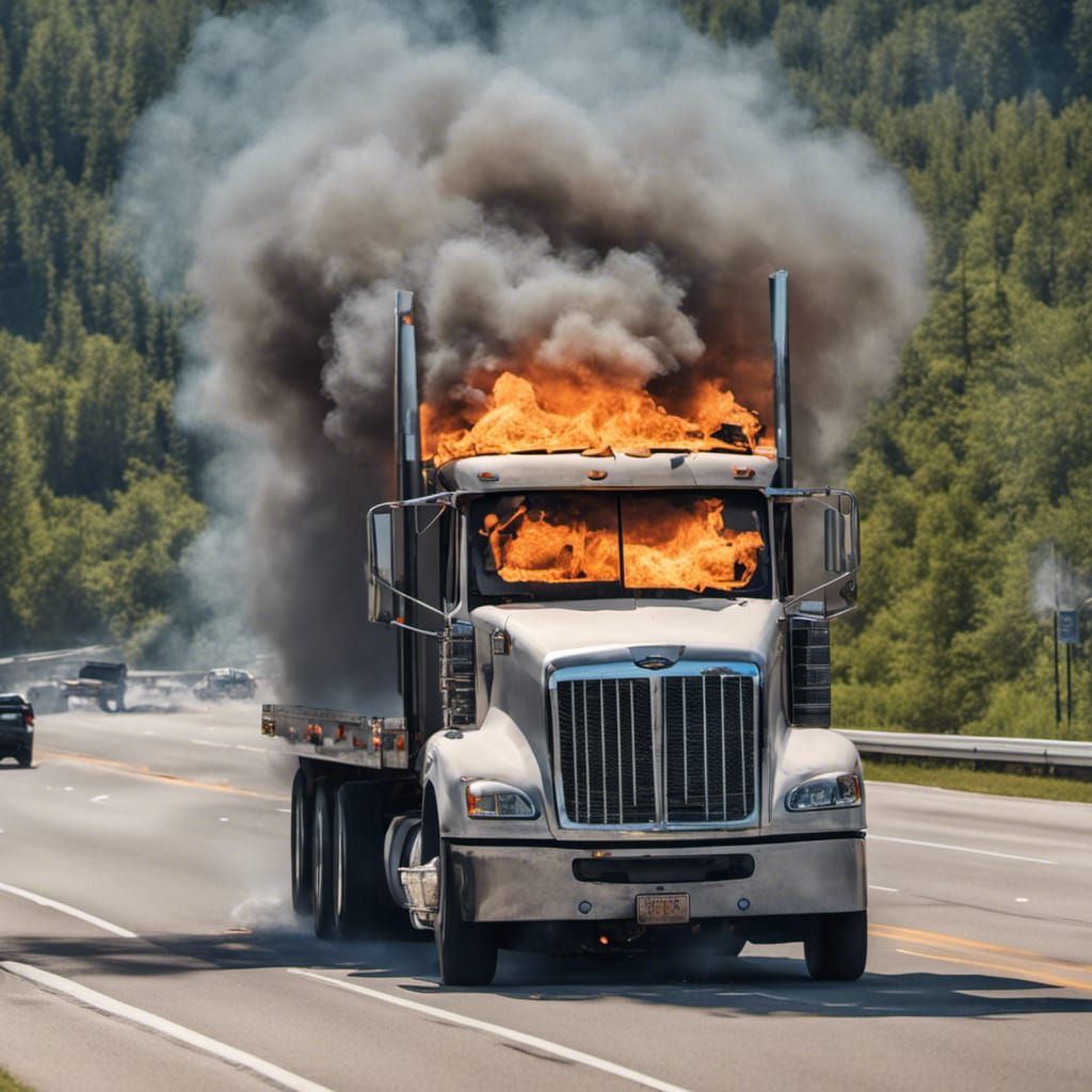 Semi-Truck on Fire: Intense Flames