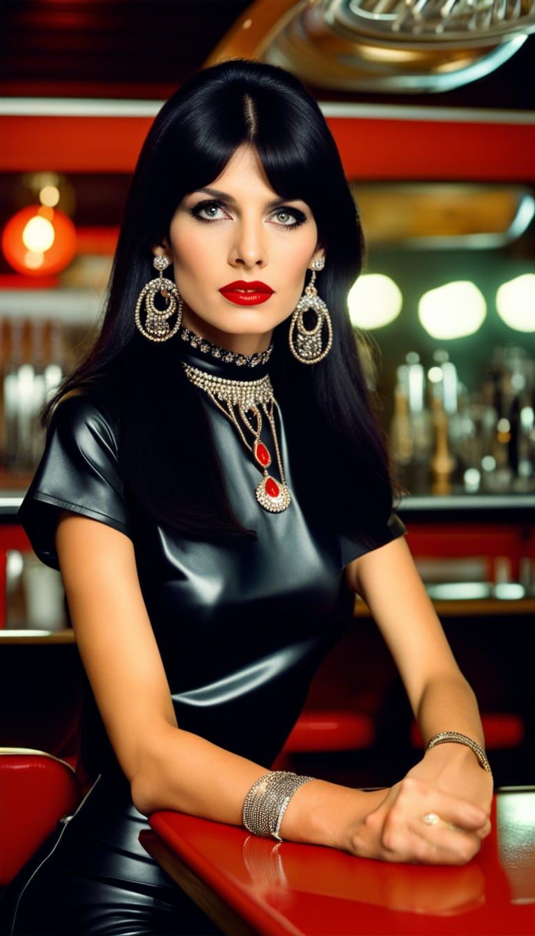 Seventies Fashion Model in Diner