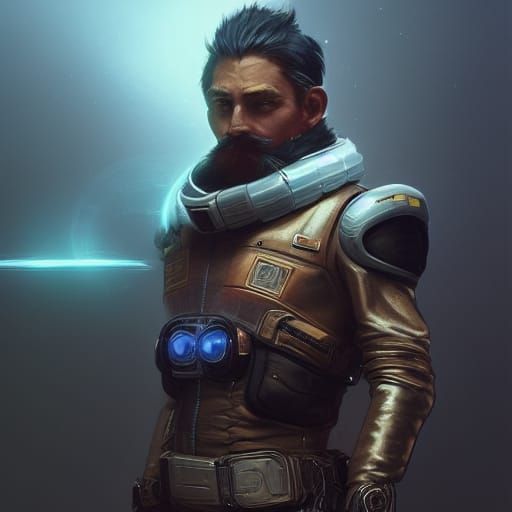 Galactic Hunter in Leather Suit, Hyperdetailed Art