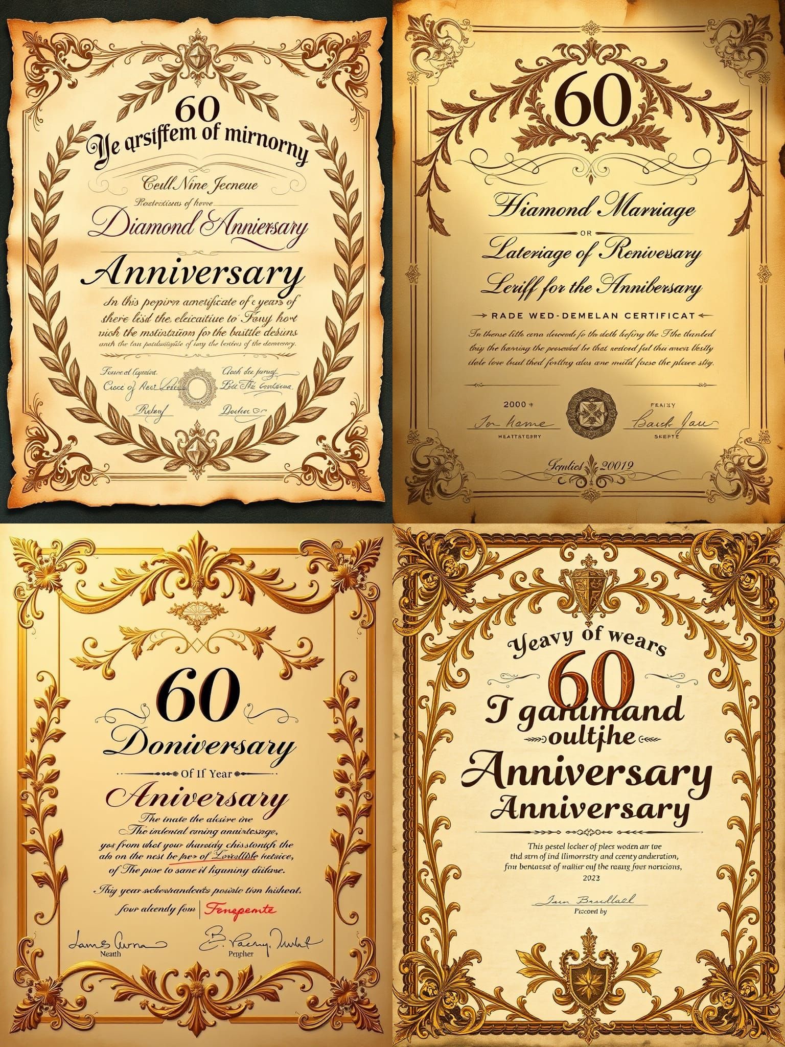 Diamond Wedding Certificate in 1900s Style