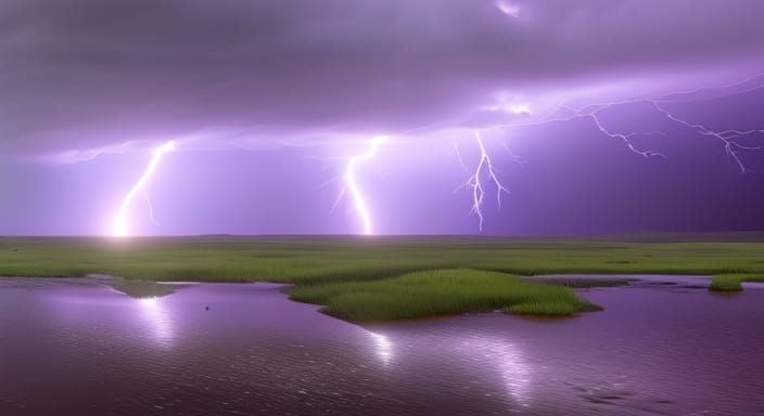 Stormy Purple Sky with Lightning, Oil Painting