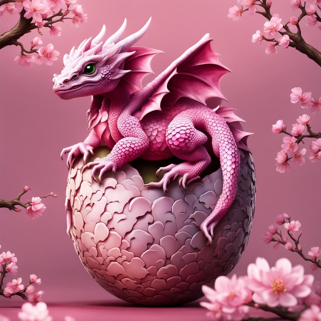 Cherry Blossom Dragon Hatchling: Hyperrealistic Fantasy Art