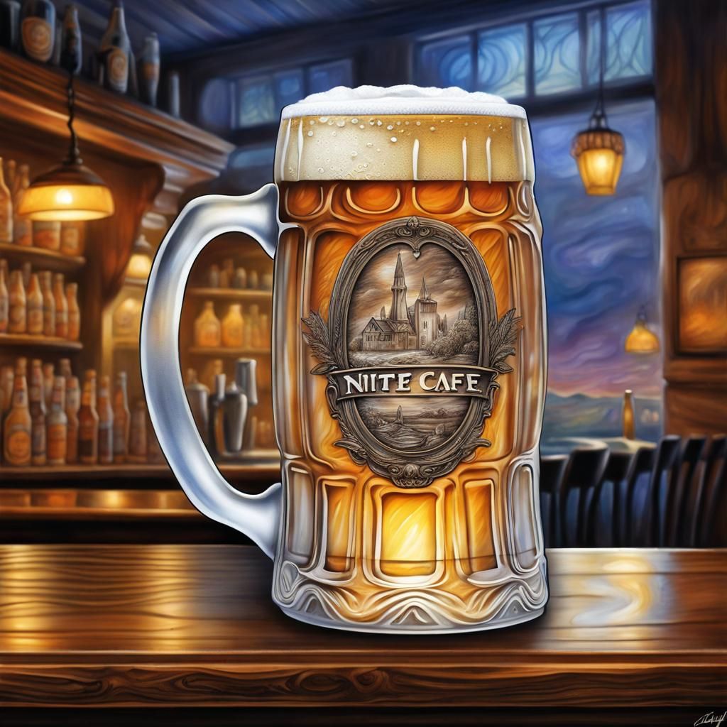 Hyperrealistic 3D Beer Mug with Nite Café Logo