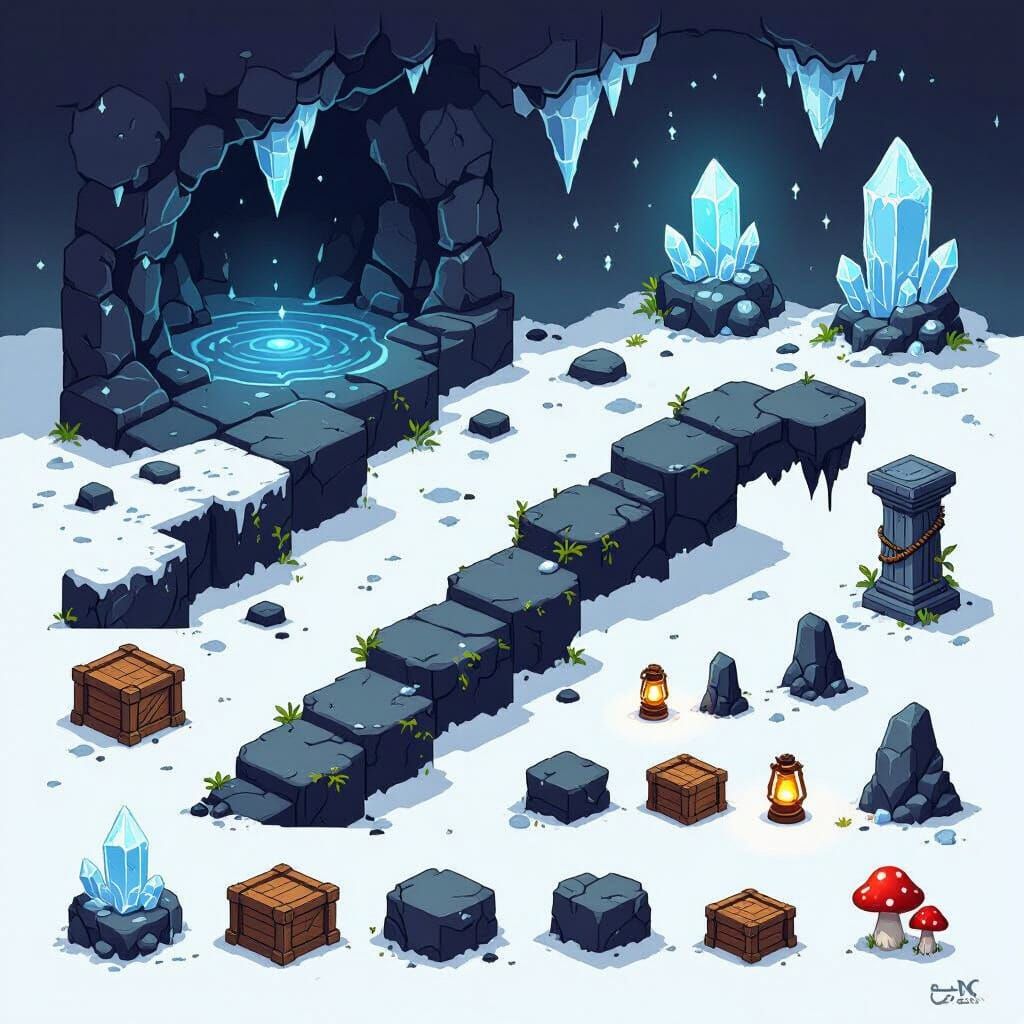 Pixel Art Cave Tileset for 2D Platformer Games