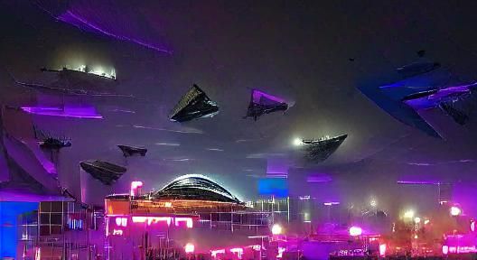 Cyberpunk Concert Venue with Spaceships