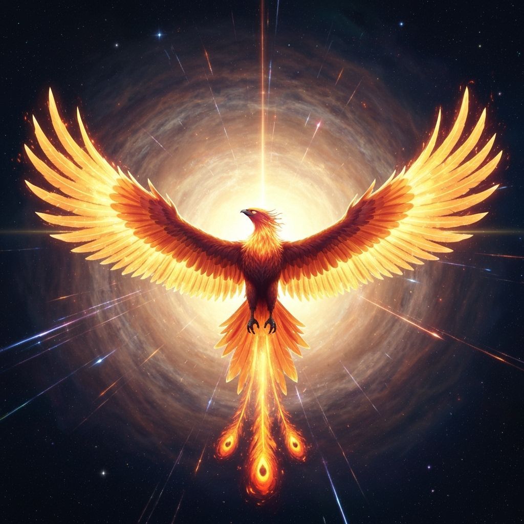 Majestic Phoenix in Cosmic Vortex, Digital Matte Painting