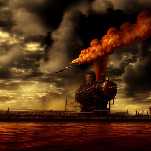 Steampunk Dirigible Over London in Epic Digital Painting