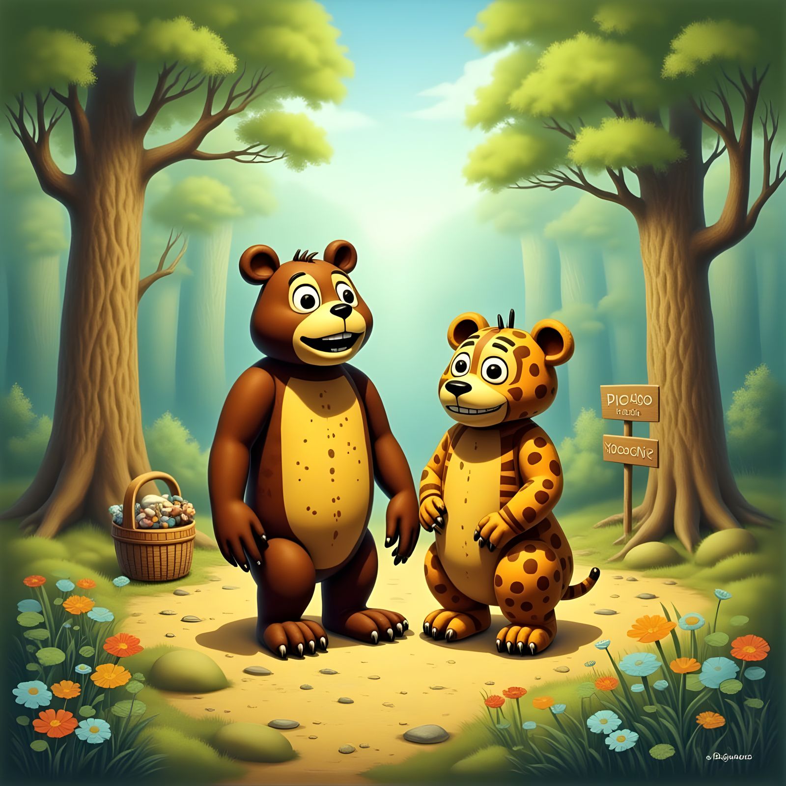 Surreal Pop Art Collage of Yogi Bear and Boo Boo