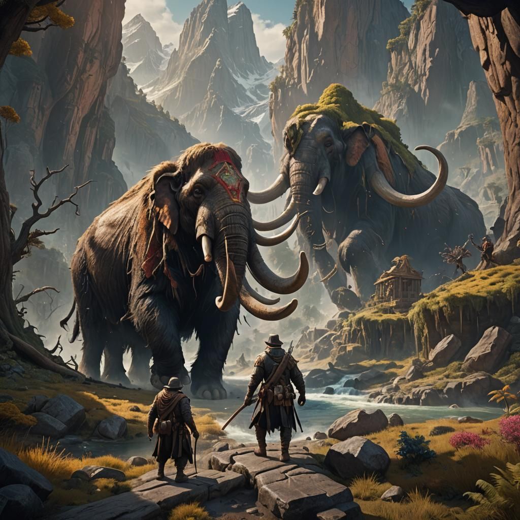 Hunter on Mammoth: Detailed Fantasy Concept Art