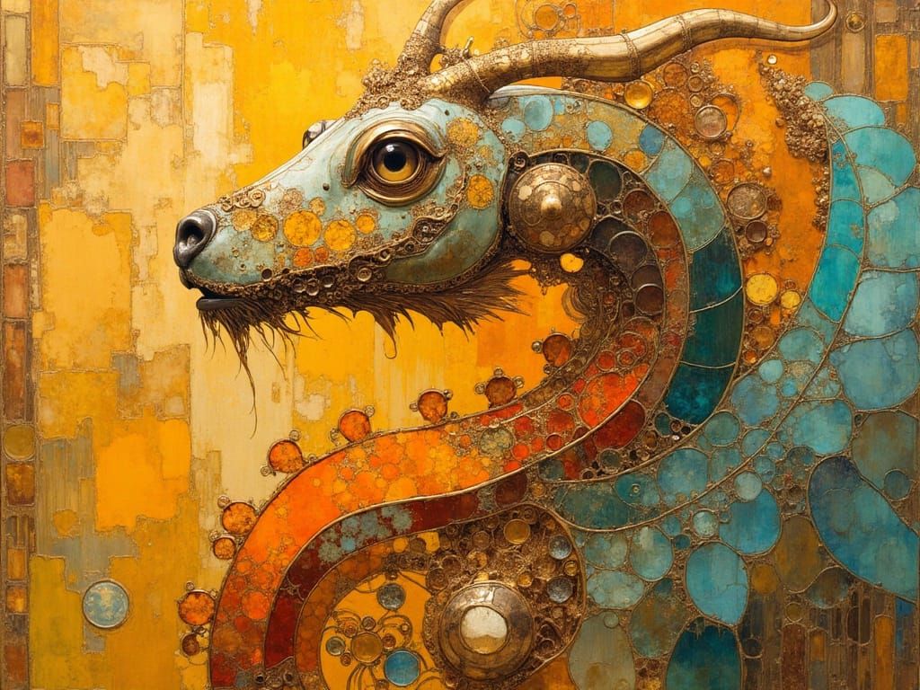 Majestic Dragon in Vibrant Amber and Teal
