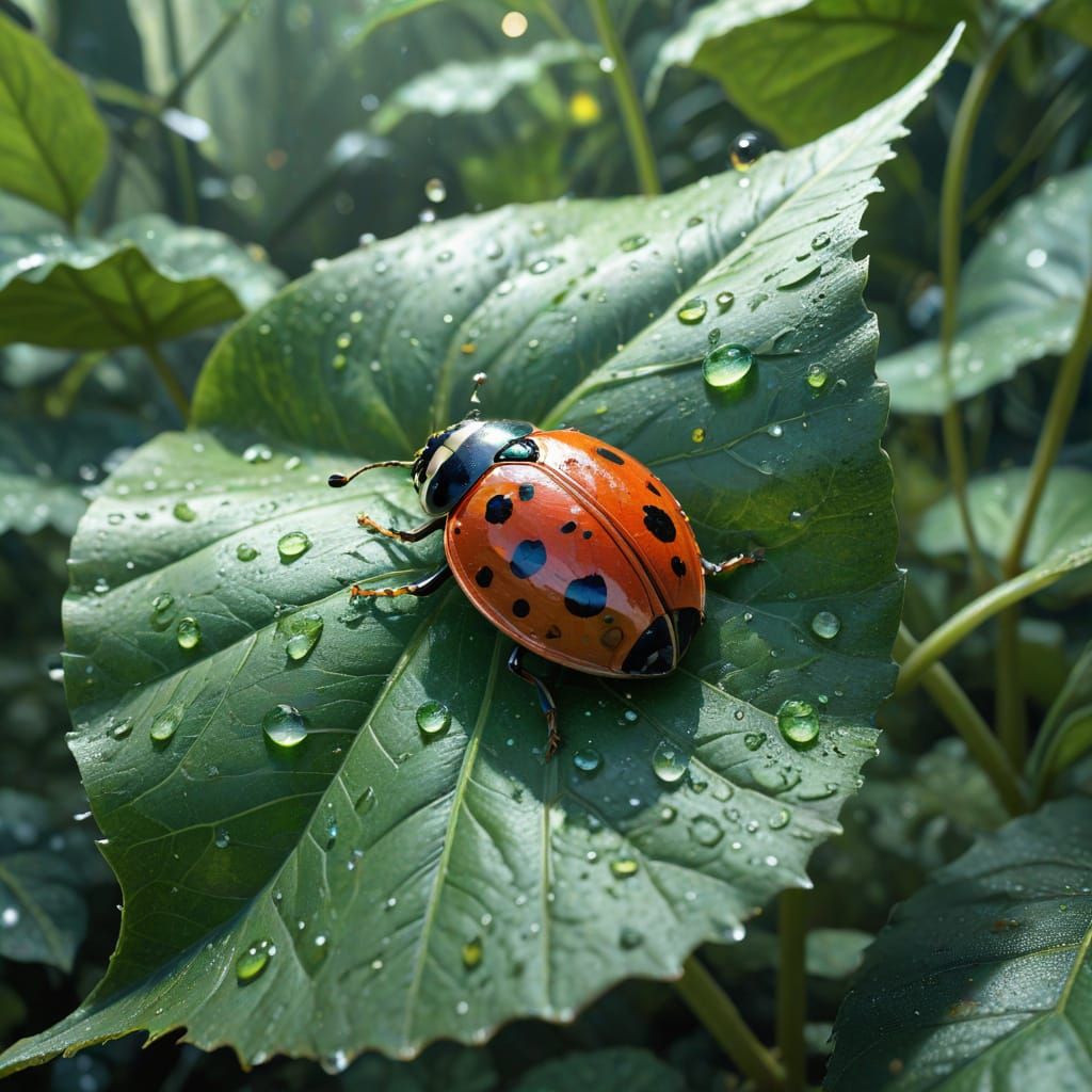 Whimsical Ladybug on Leaf, Watercolor Art