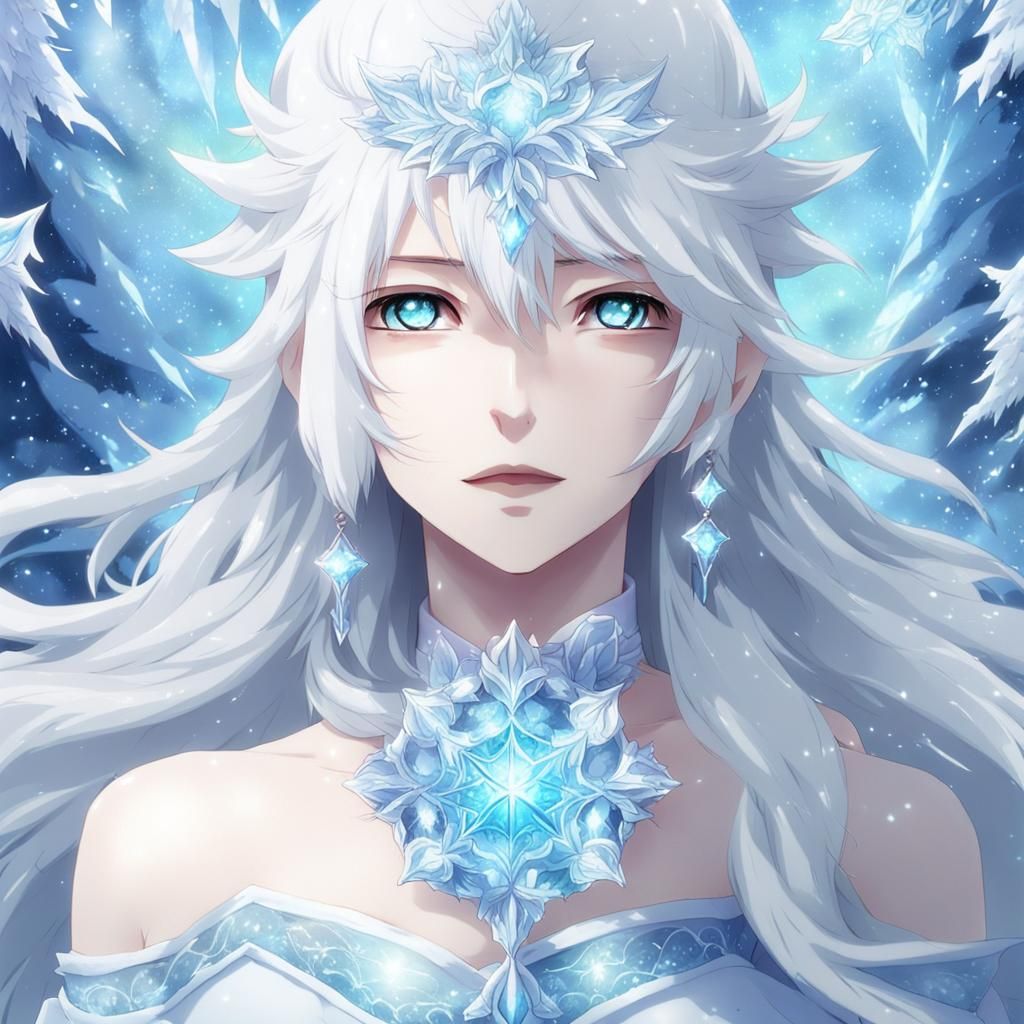 Anime Style Ice Goddess with White Hair