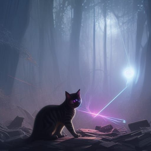 Hyperdetailed Laser Eye Cat in Dark Fantasy Style