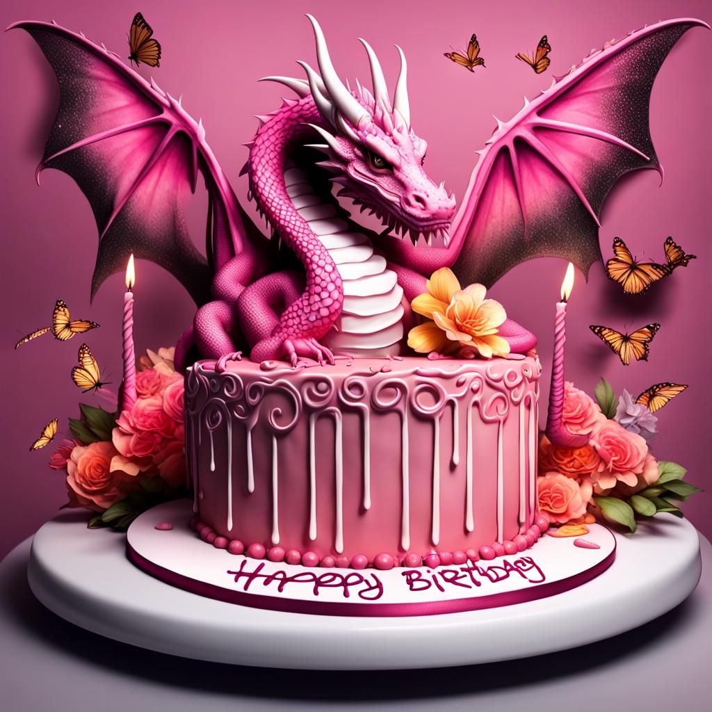 Pink Dragon Celebrates Birthday in Hyperrealistic Art