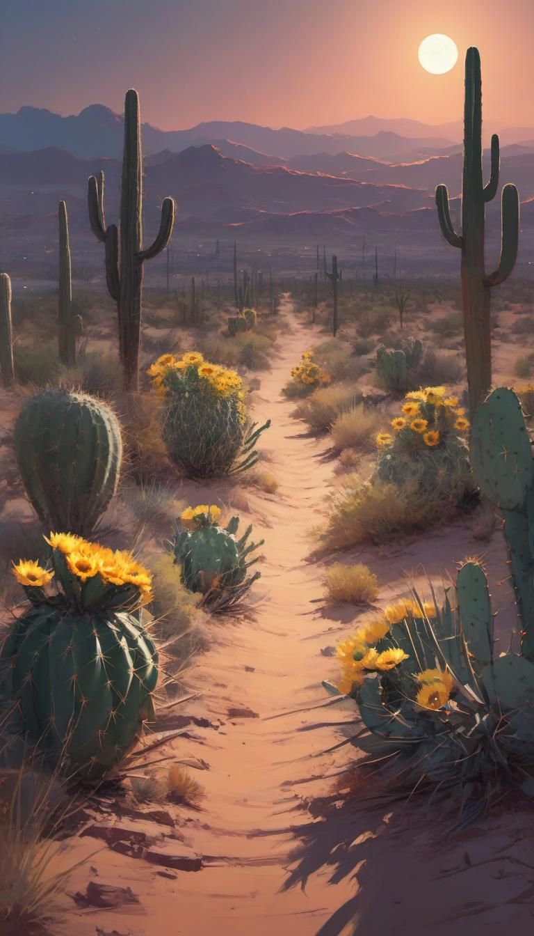 Night Desert Path: Anime-Style Landscape