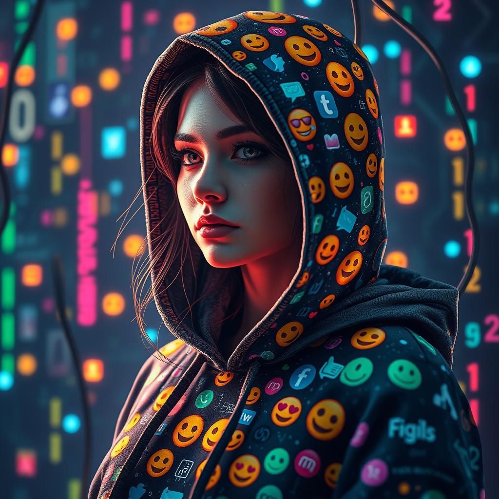 Emoji Hacker in Digital World: Hyperdetailed Portrait