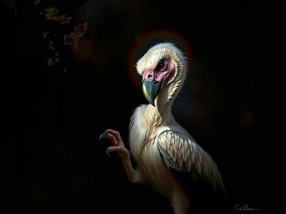 Ancient Cave Painting of a Vulture in Warm Firelight