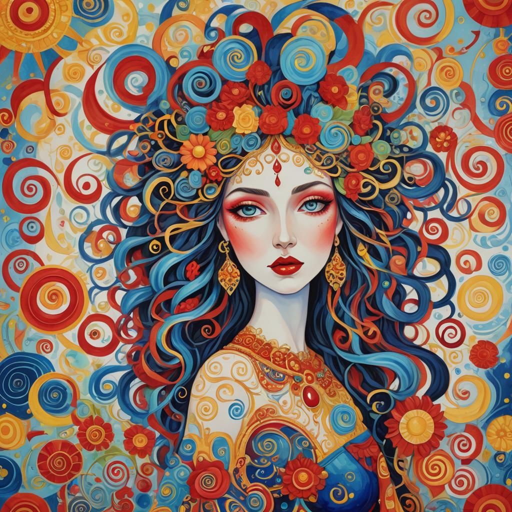 Goddesses of Fertility, Sun, and Beauty in Gouache