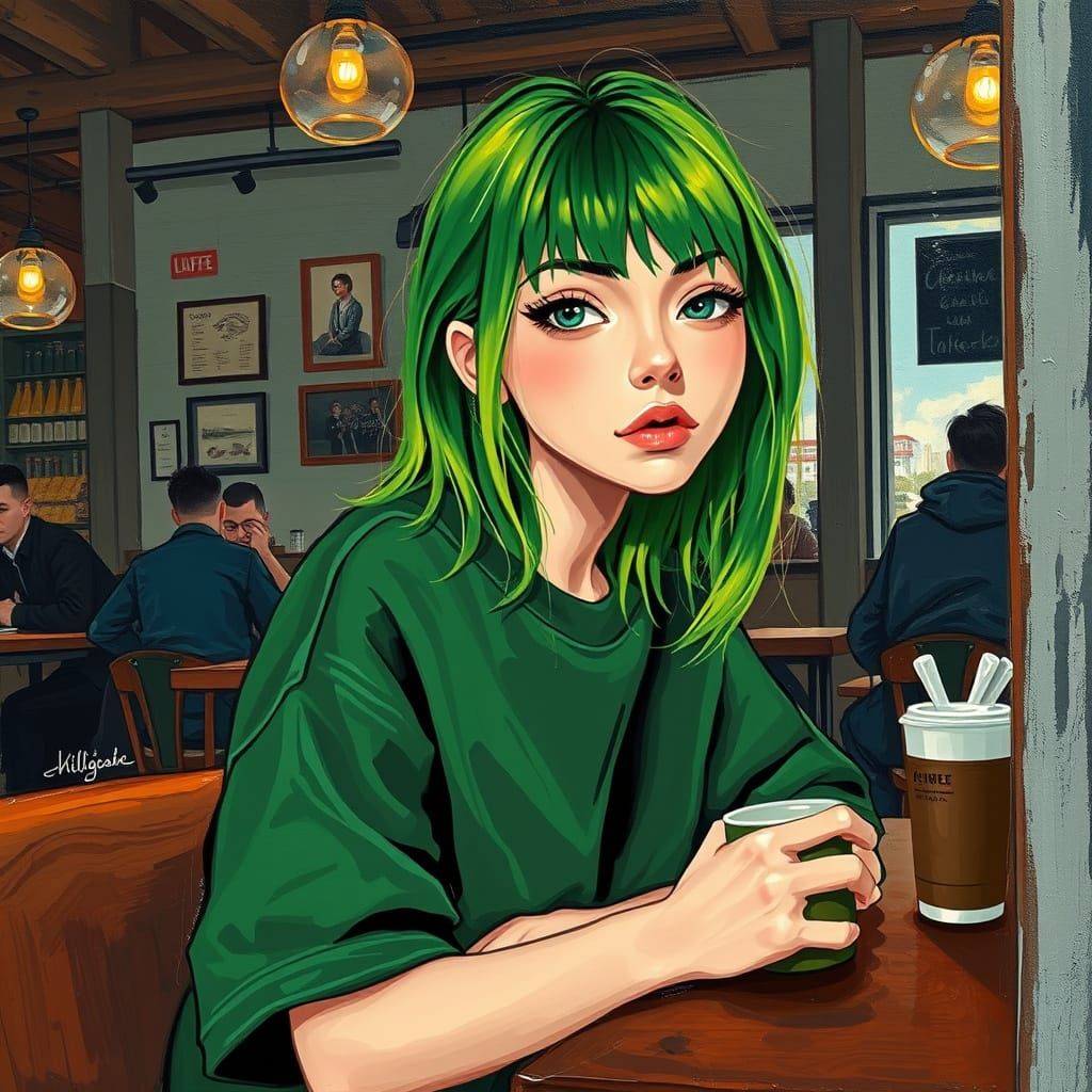 Billie Eilish Cartoon in Neo-Impressionistic Style