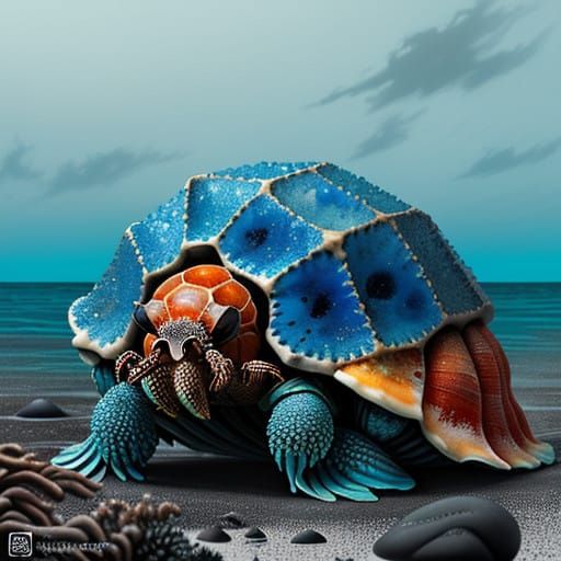 Vibrant Hermit Crab Peeking Out of Conch Shell in Whimsical...