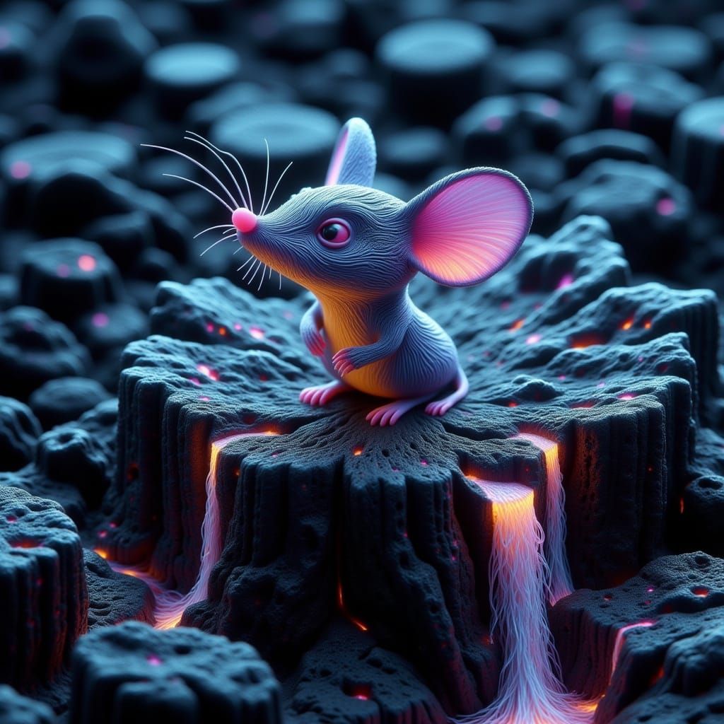 Surreal Biomechanical Mouse Emerges from Obsidian Island in ...