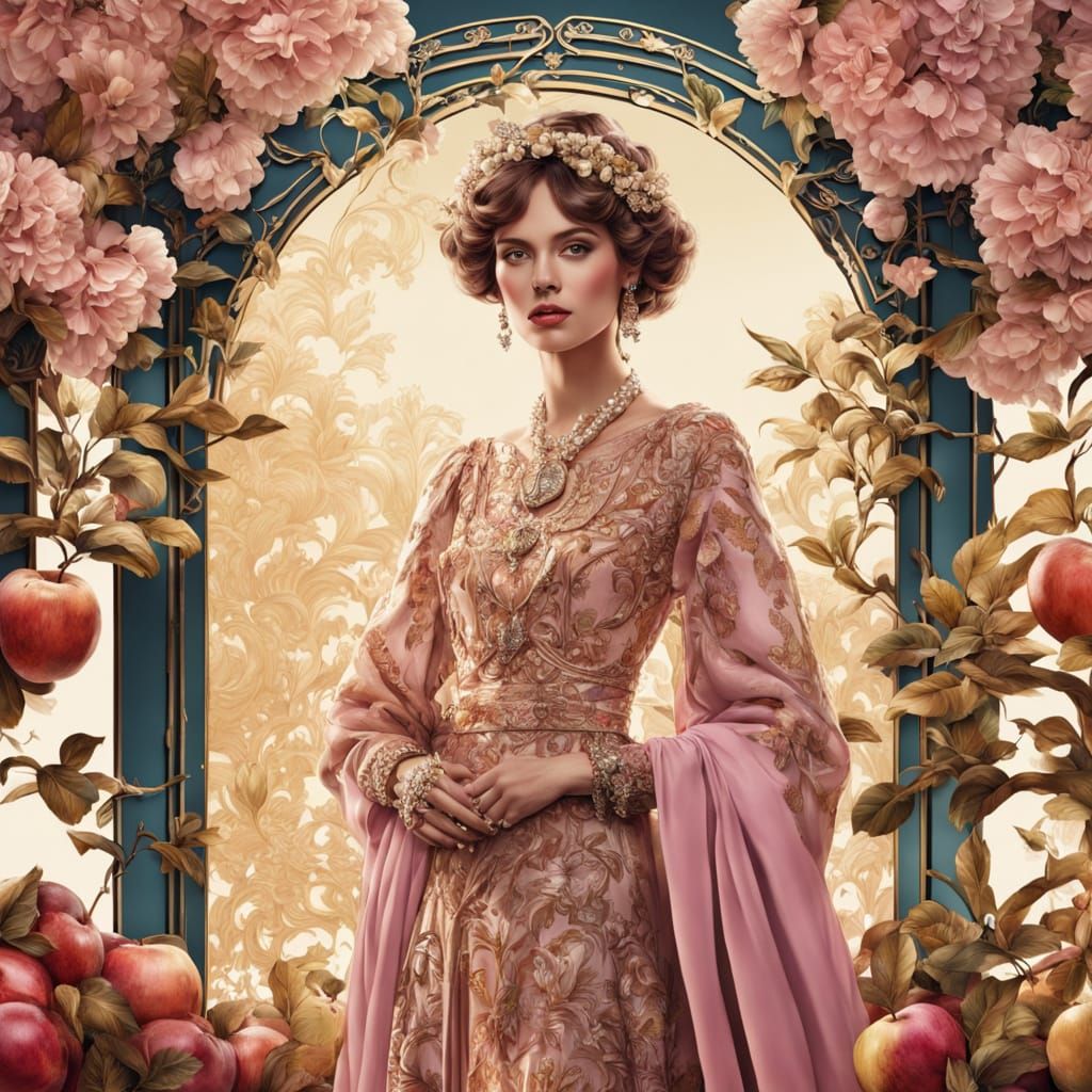 Elegant Art Deco Princess Under Apple Blossoms