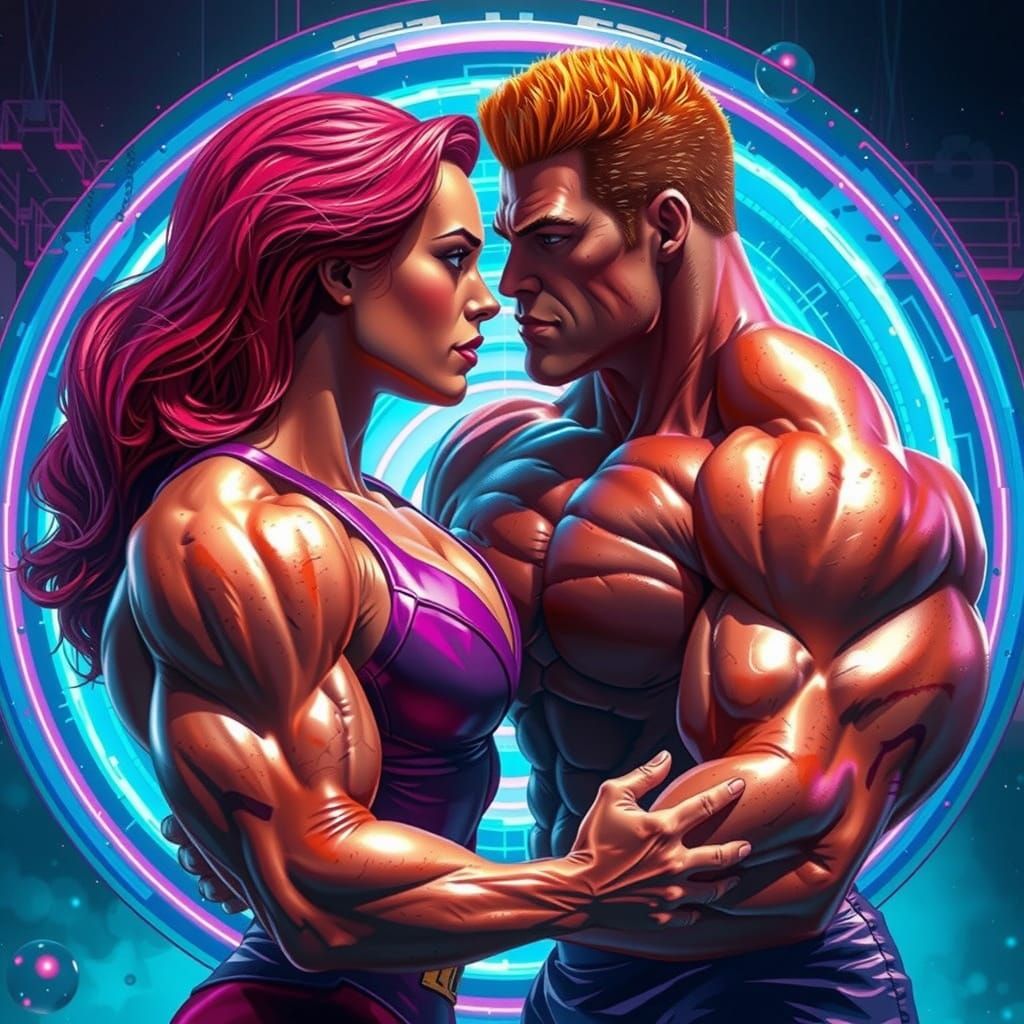 Hyper-Realistic Comic Book Art of Muscular Lovers