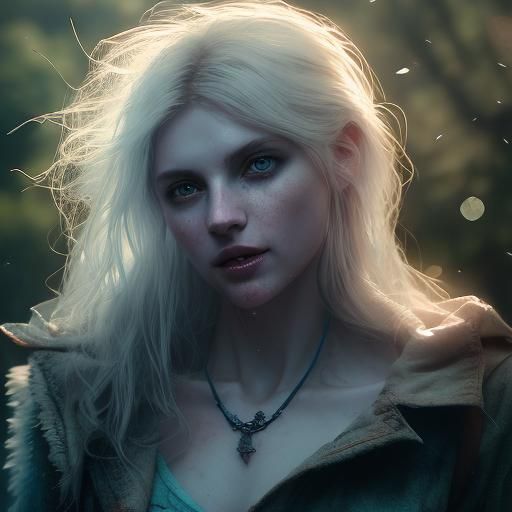 Intimidating White Wolf in Dark Fantasy Style