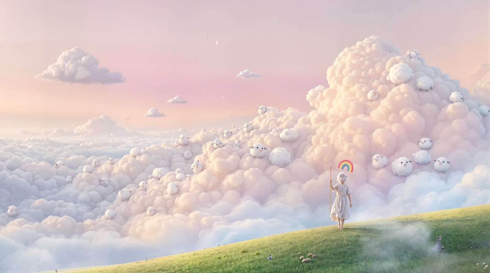 Whimsical Cloud Shepherd Tends to Flock in Pastel Hues