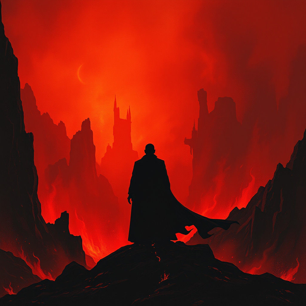 Fiery Silhouette in Gothic Engraving Style