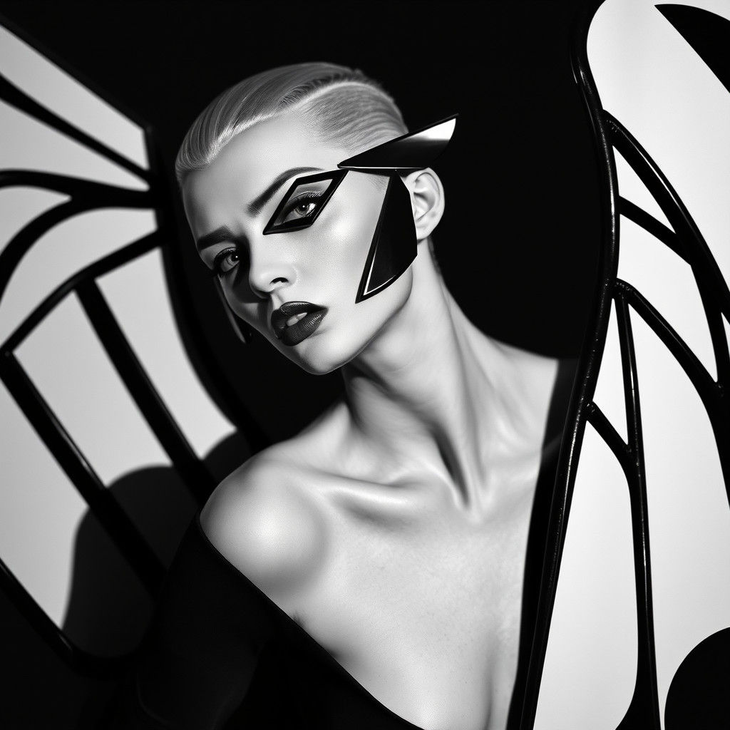 Avant-Garde Model in Geometric Fashion, Black and White