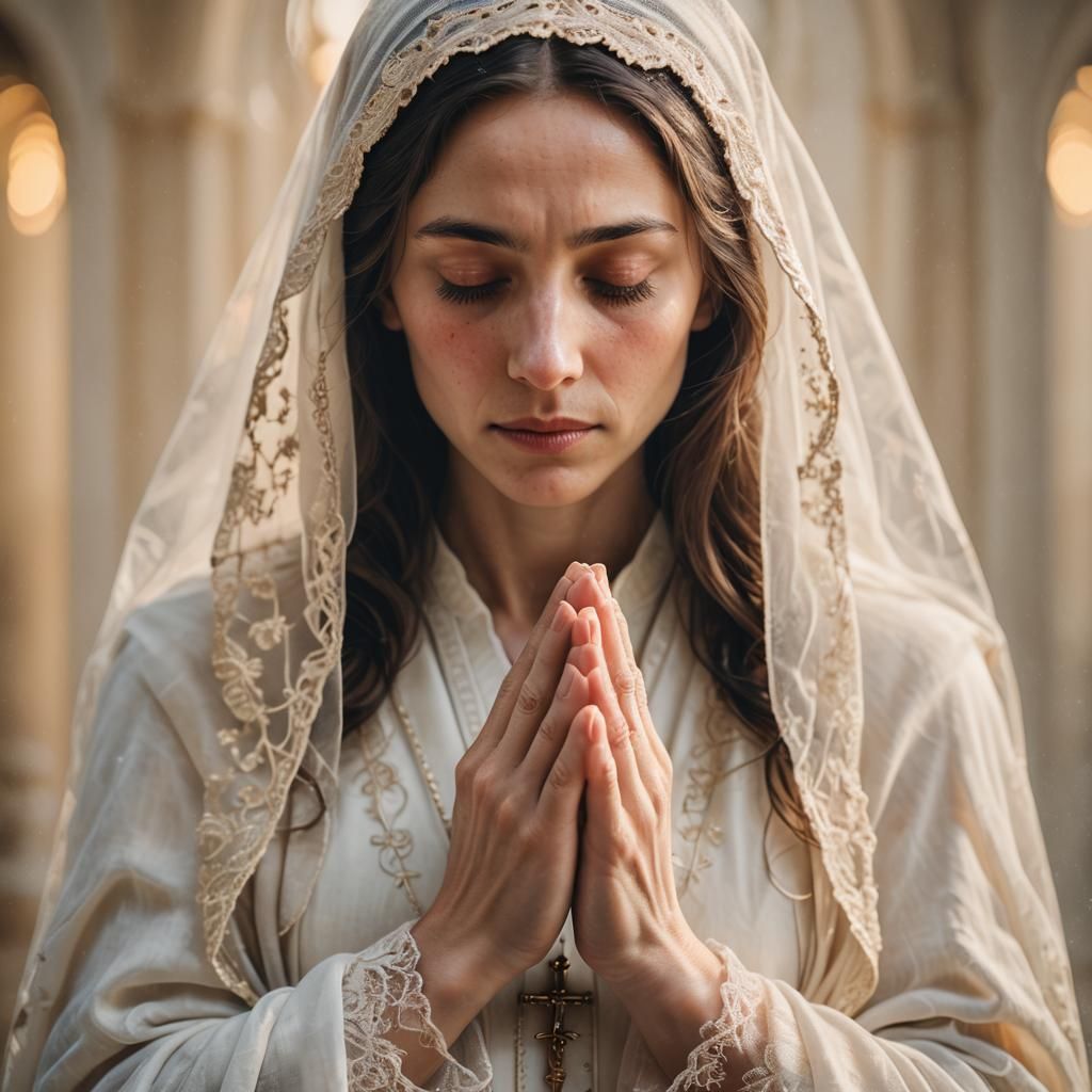 Saint Mary Praying: Golden Hour Cinematic Portrait