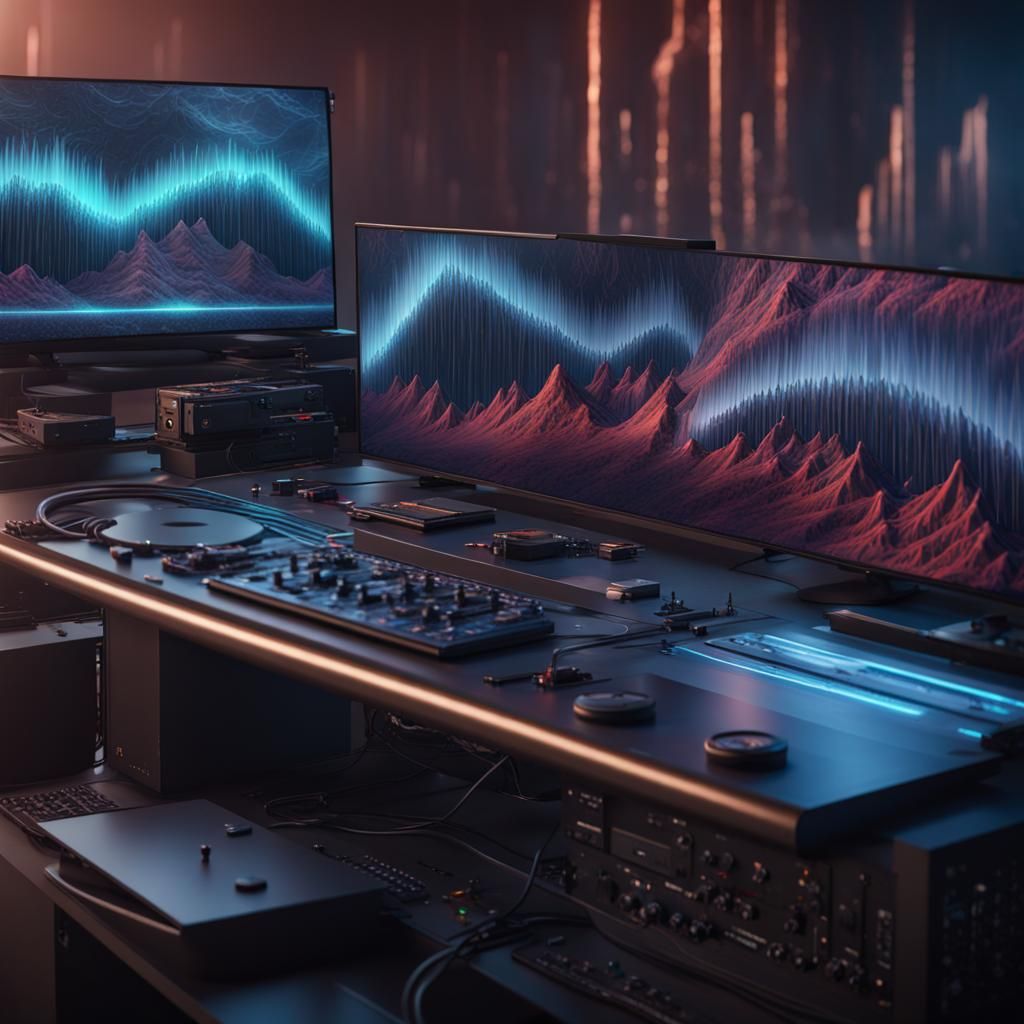 Sound Waves on Screen in Detailed Matte Painting