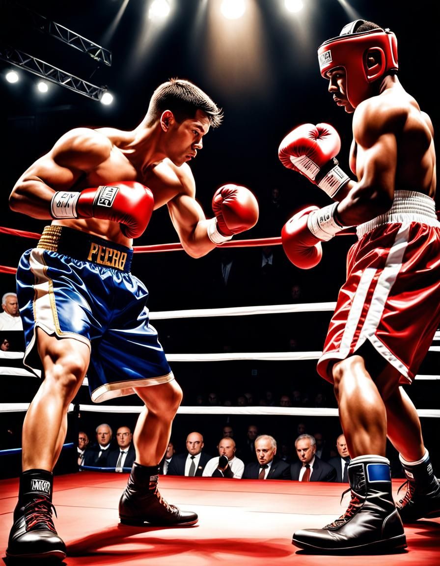 Boxing Match Beginning: Hyperrealistic Professional Photogra...