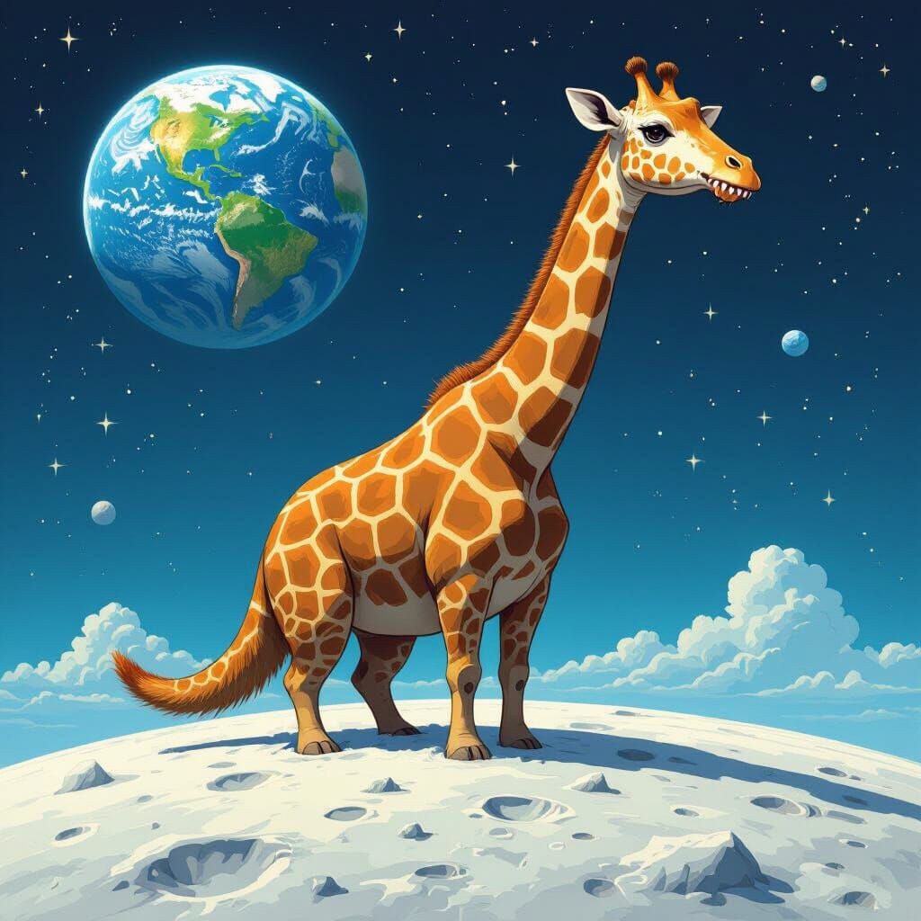 Shark Capybara Giraffe Hybrid on the Moon