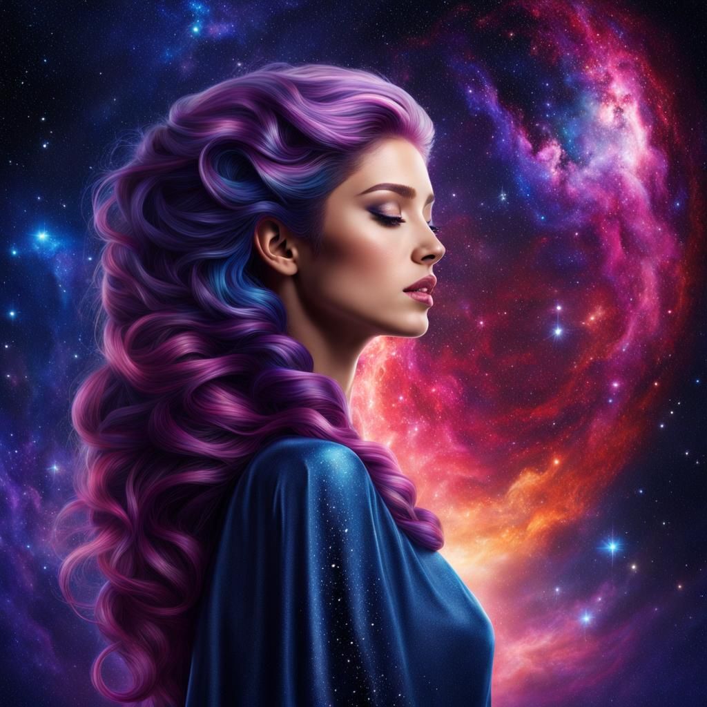 Goddess of the Galaxy with Night Sky Hair