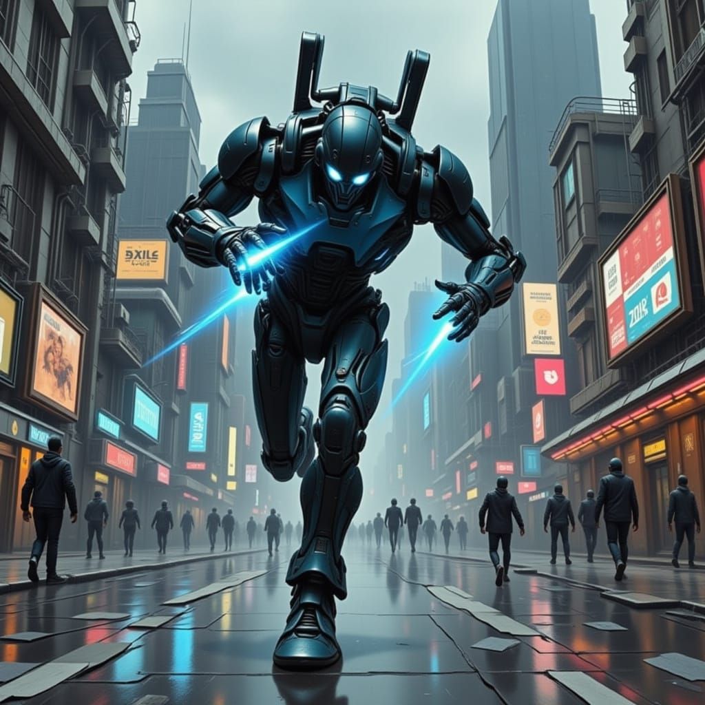 Futuristic Dystopian Cityscape in Cyberpunk Style