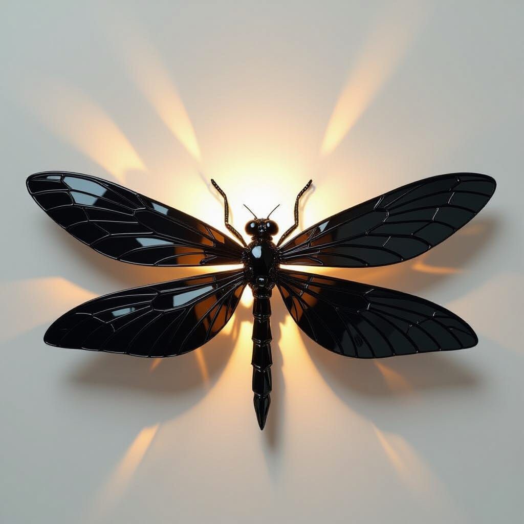 Obsidian Dragonfly with Reflecting Glass Wings