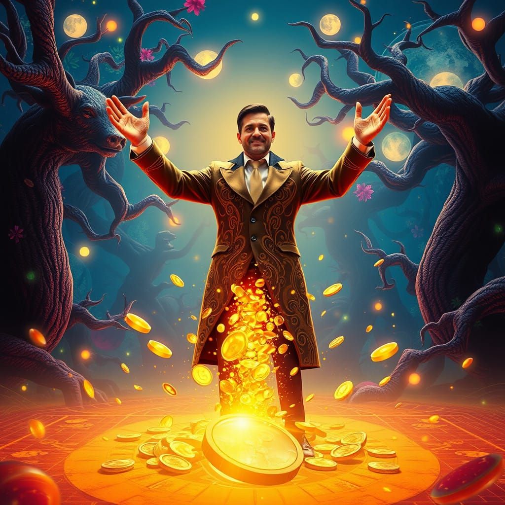 Triumphant Investor Reigns Over Mystical Trading Floor