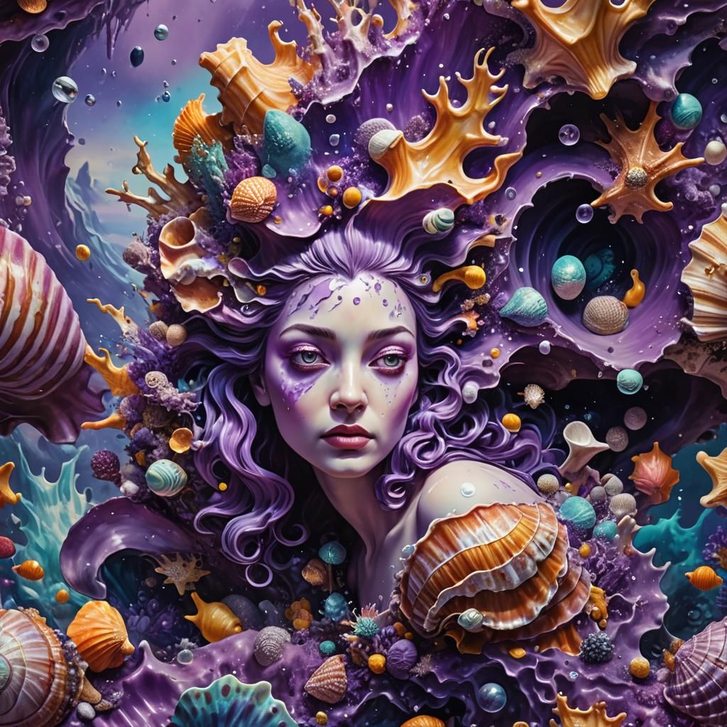 Underwater Fantasy World Inside Seashell, Surreal Art