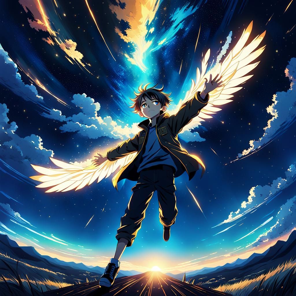 Boy Flies Through Starry Sky: Anime Key Visual