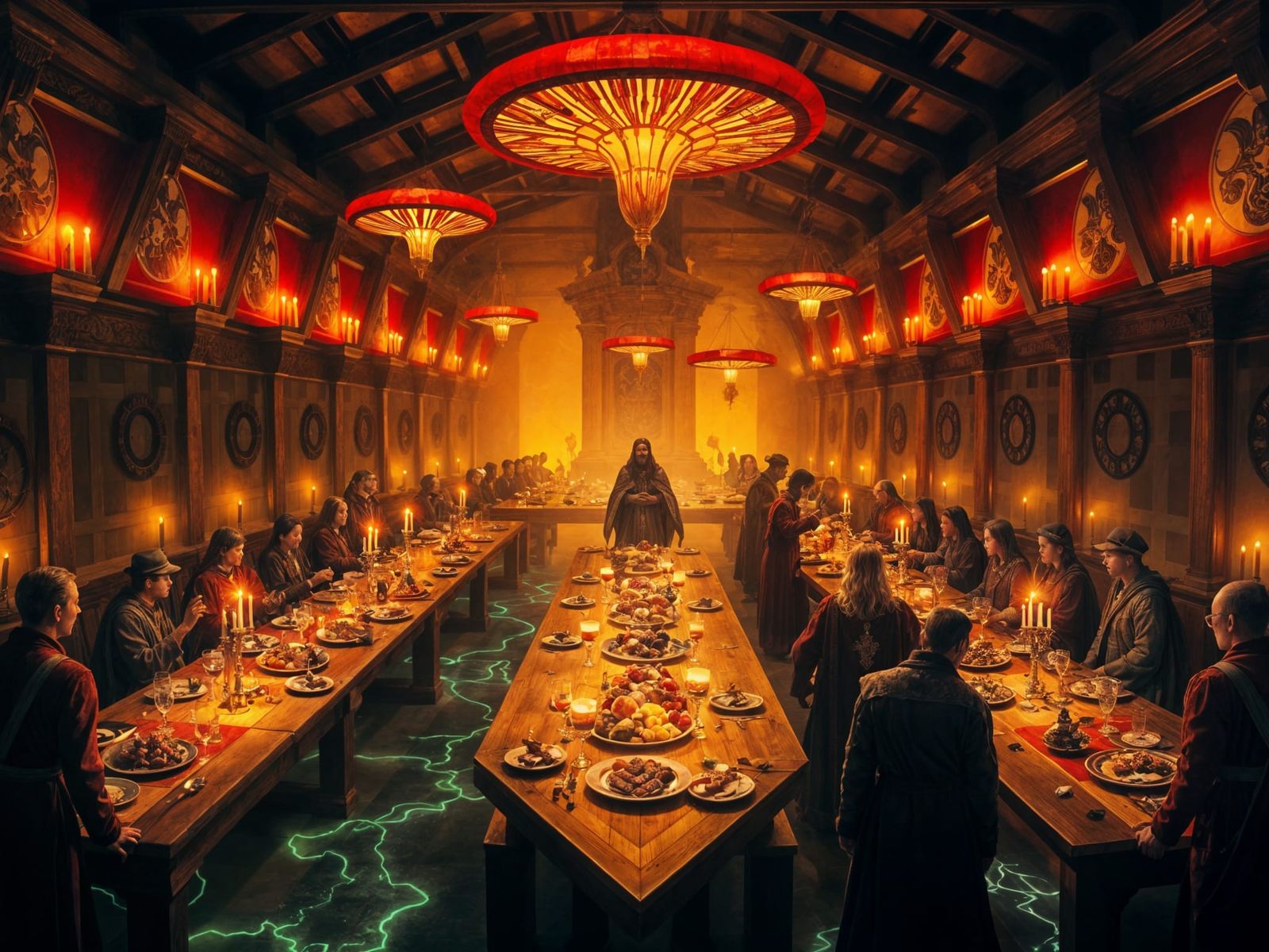 Floating Feast in a Candlelit Wizard's Hall